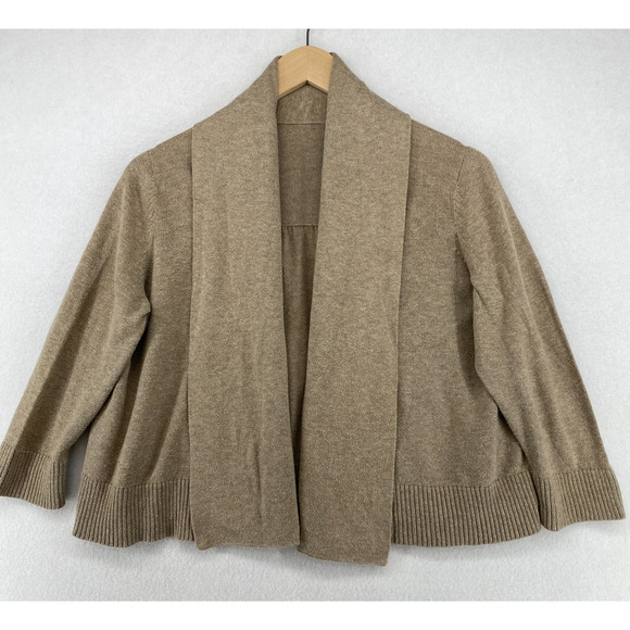 EILEEN FISHER Cardigan PS Organic Cotton Crop Shawl Open Front 3/4 Sleeve Brown - Picture 1 of 9